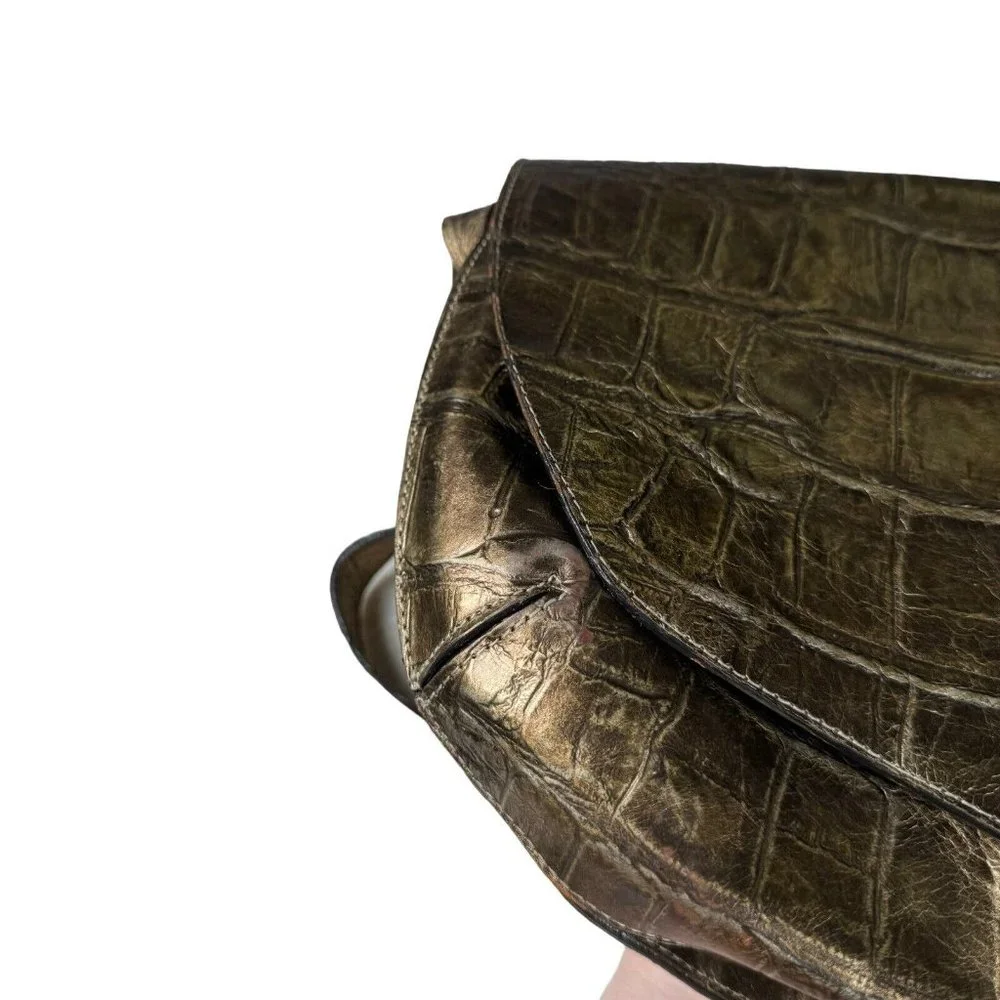 Carlos Falchi Exotic Genuine Alligator Crocodile Handmade Shoulder /‎ Saddle Bag